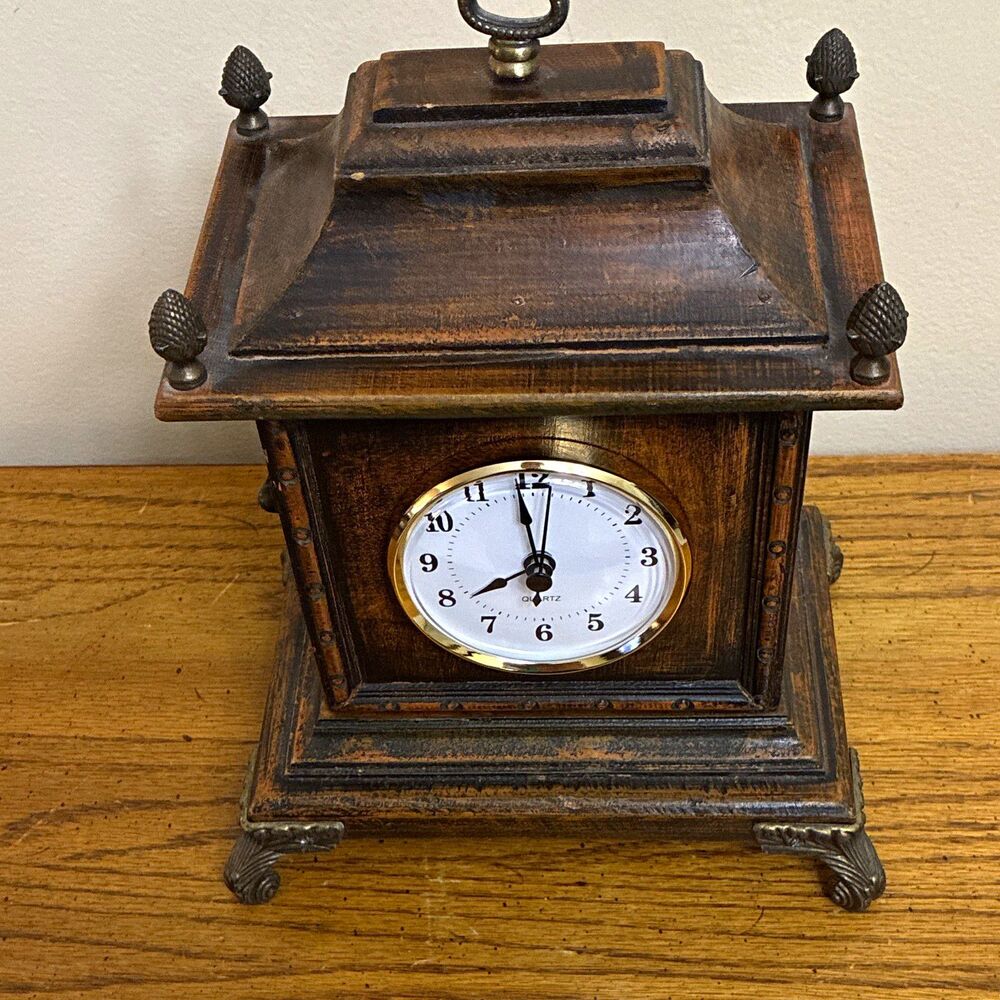 Wood Square Desk Mantel Shelf Clock Quartz Battery Unbranded 9x8x6